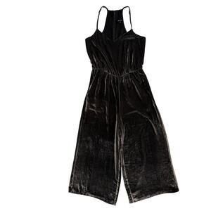Madewell Chocolate Crushed Velvet Silk Blend Wide Leg Jumpsuit Women's 0 XS